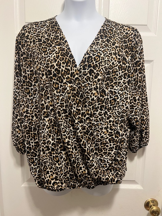 Alyx Tops - Leopard Print Surplice Blouse - Tan/Black